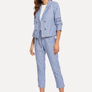 STRIPED DOUBLE BUTTONED BLAZER W/ PANTS